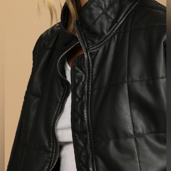 LIKE NEW! Free People Dolman Quilted Vegan Leather Jacket Black Womens Size L - Picture 4 of 9